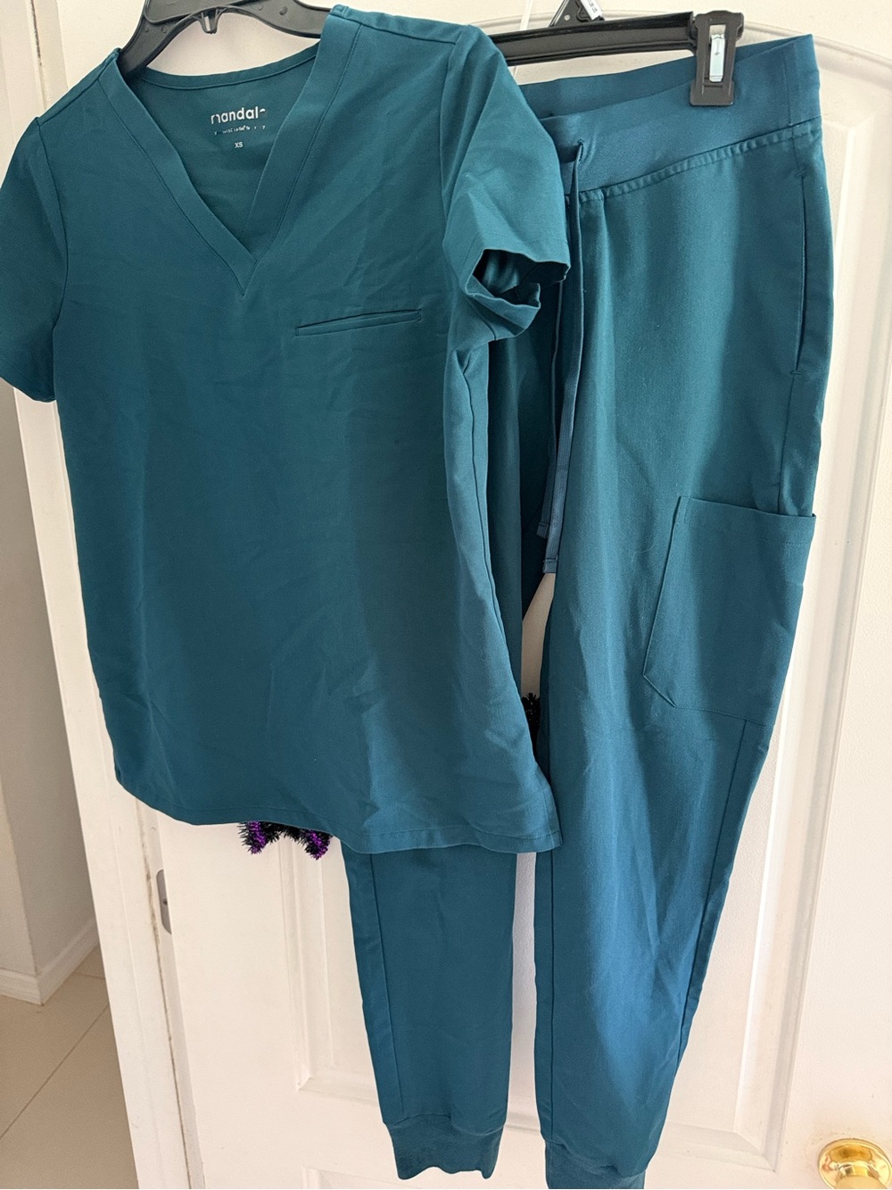 Mandala Scrubs Jogger Set Women Emerald Green Teal XS Top XS Pant